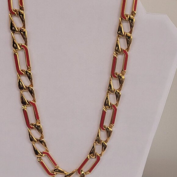 Monet Goldtone and Red Enamel Chain Necklace - Picture 8 of 8